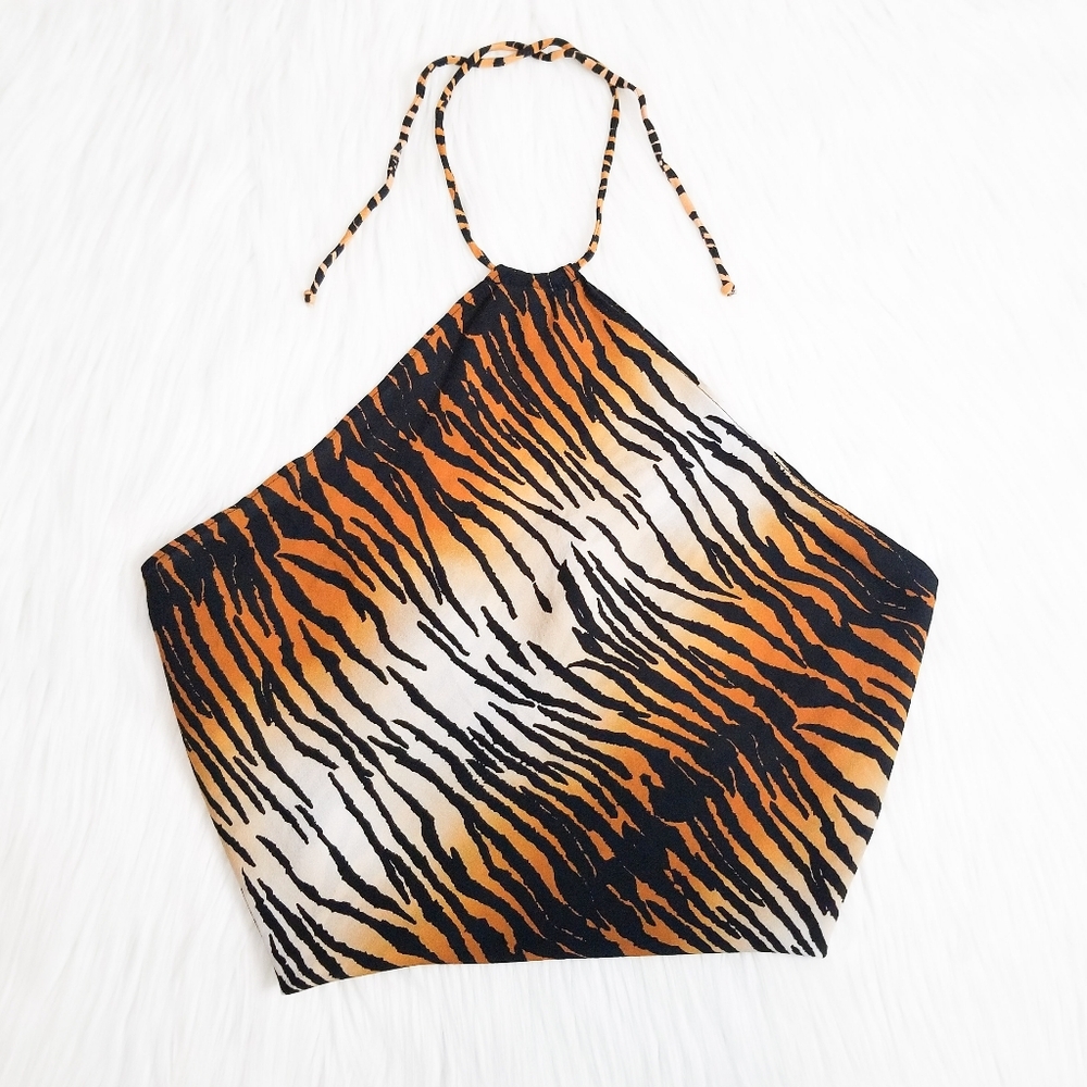 Vanessa Mooney Tiger Feline Animal Print Halter Top